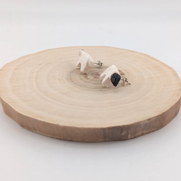 Native American Hand-carved Sheep Stud Earrings Navajo Handmade Jewelry‎ ** - Picture 9 of 10